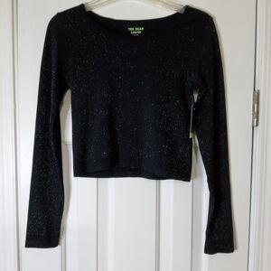Tek Gear Girl's Sparkle Scoop Neck Long Sleeve Rib Top Black Size Large (10-12)
